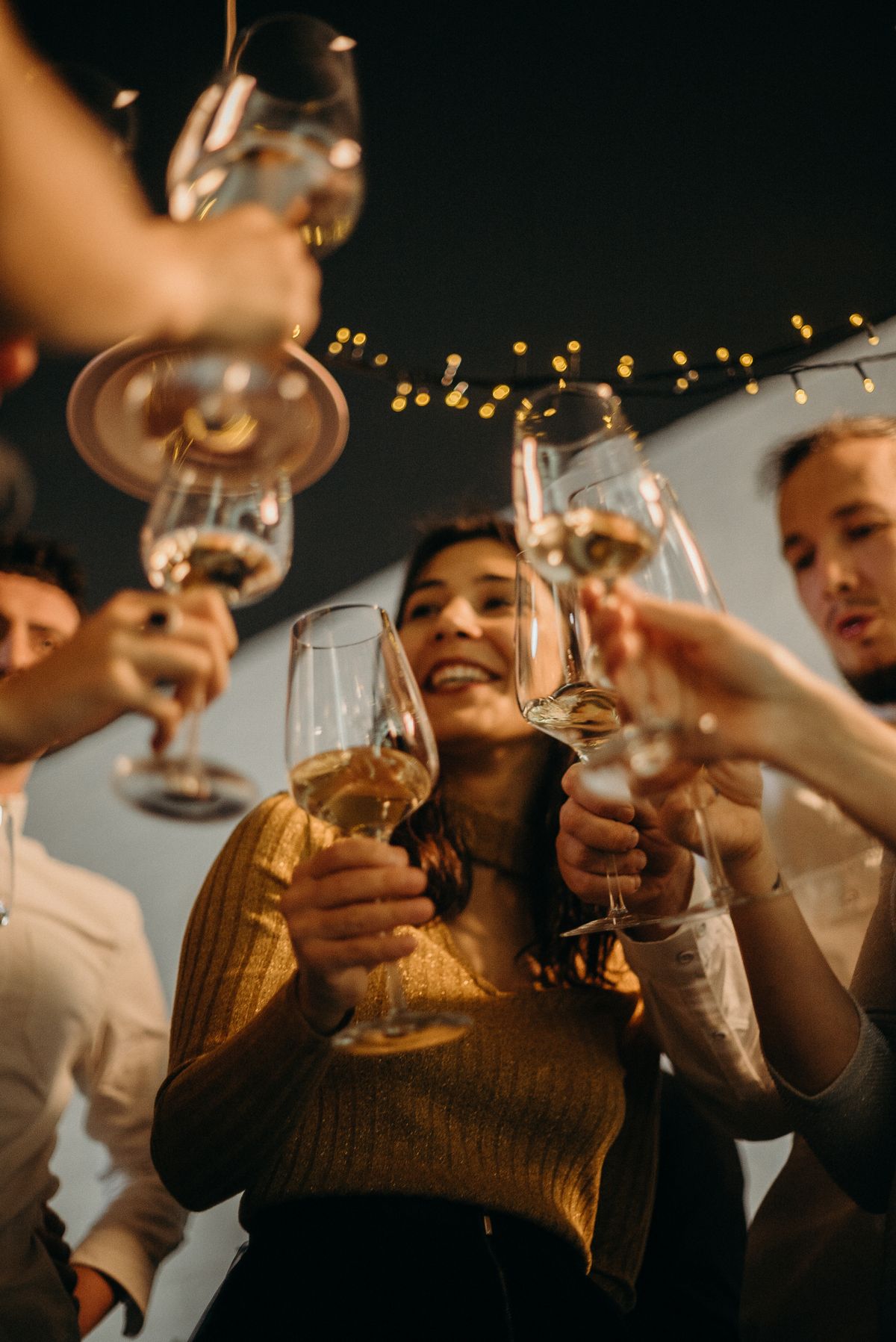 Friends toasting at a nighttime party